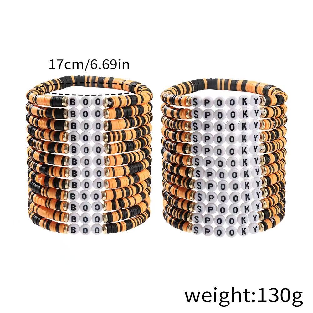 24pcs BOO Black Orange Halloween Bead Bracelet Set, Fun Gift